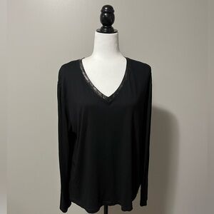 Mos Mosh Renee V-Neck Long Sleeve Black Tee